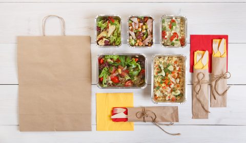Healthy food take away in boxes, eating right